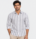 Linen King Carbon Black Patta Print Shirt For Men