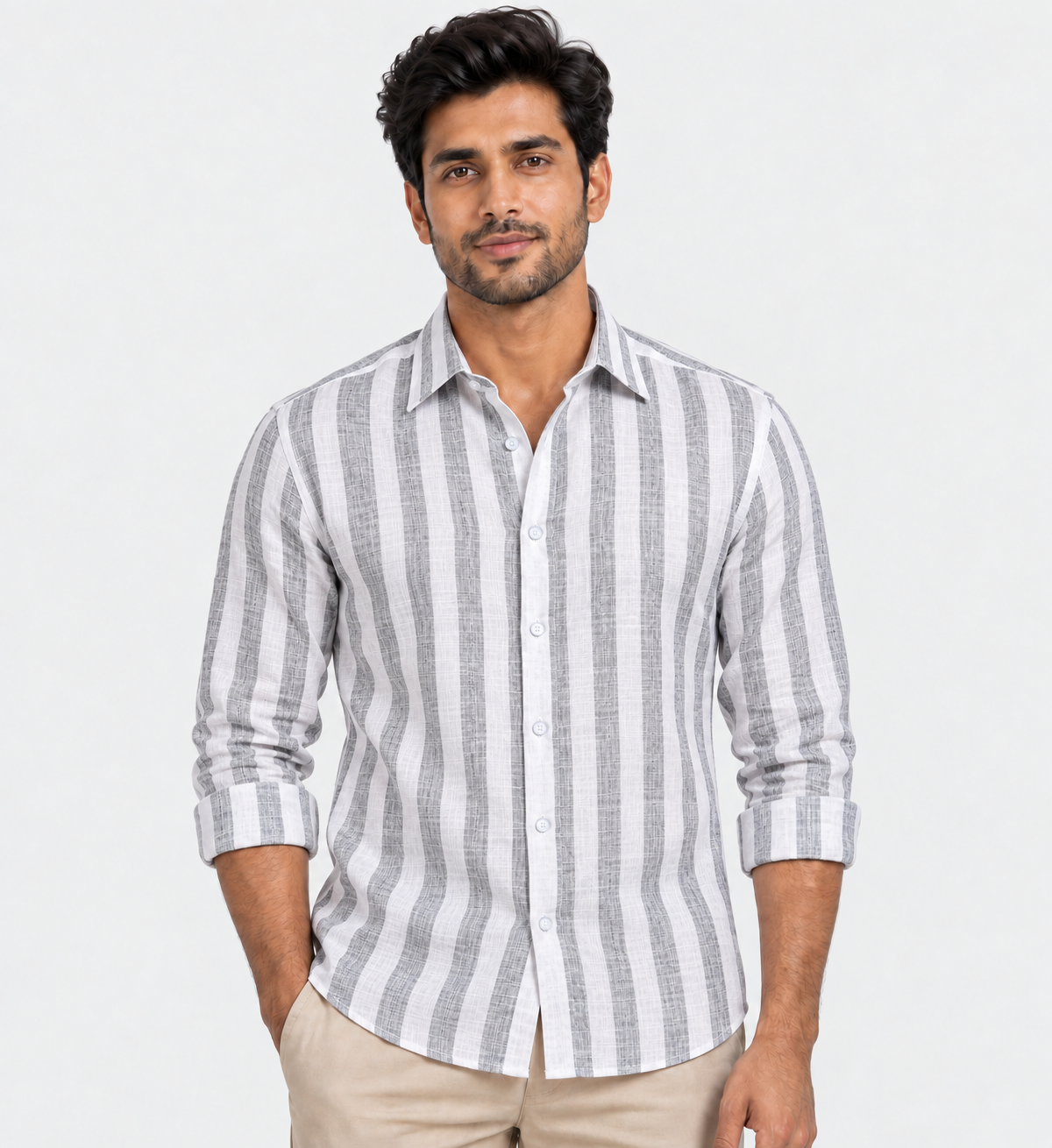 Linen King Carbon Black Patta Print Shirt For Men