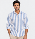 Linen King Sky Blue Patta Print Shirt For Men