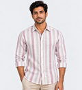 Pure Linen Maroon & Wooden Patta Print Shirt For Men