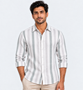 Pure Linen Gray & Carbon Black Papretta Print Shirt for Men