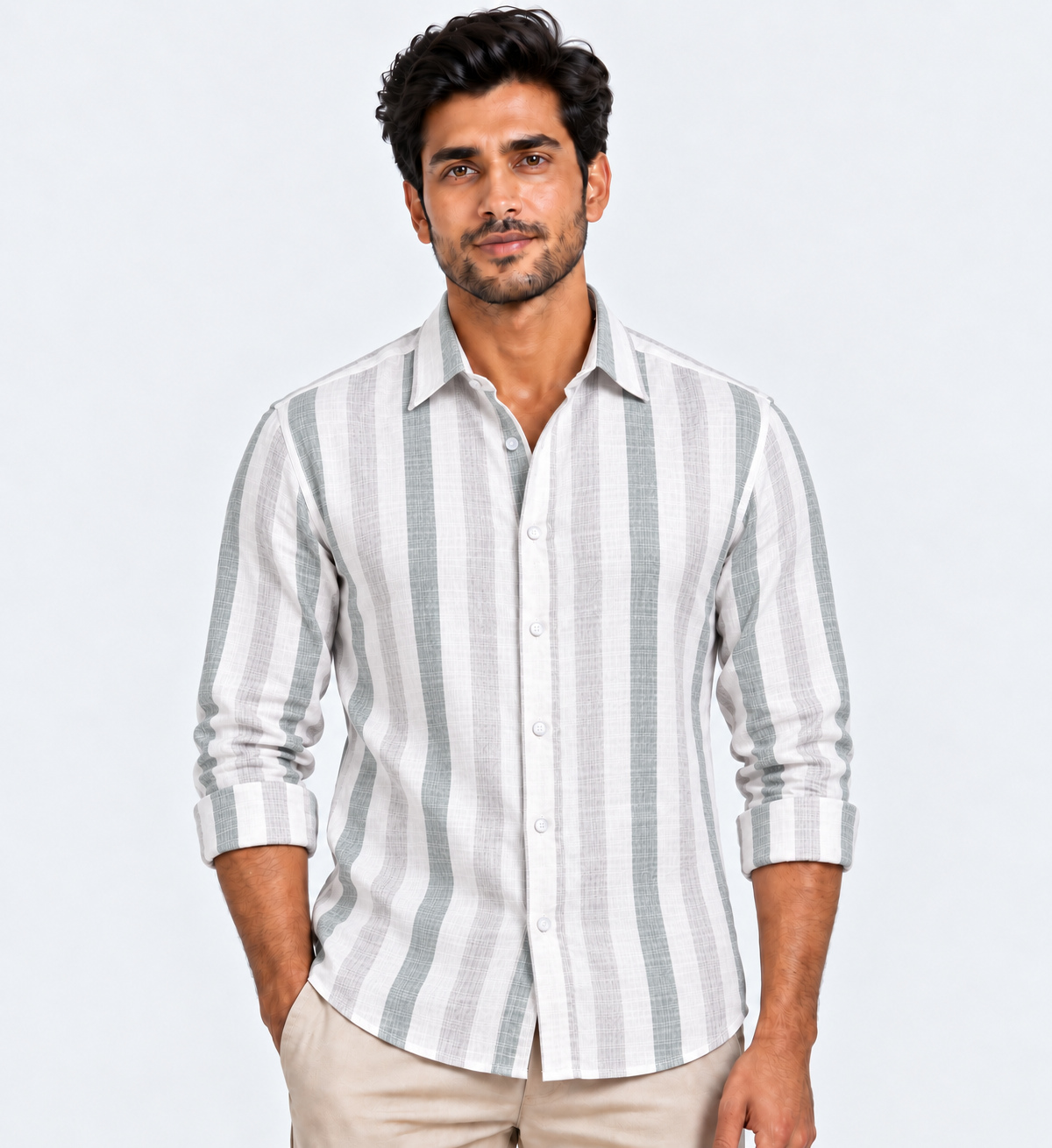 Pure Linen Gray & Carbon Black Papretta Print Shirt for Men