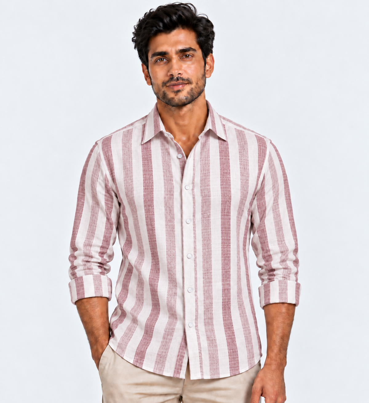 Linen King Ivory Patta Print Shirt For Men